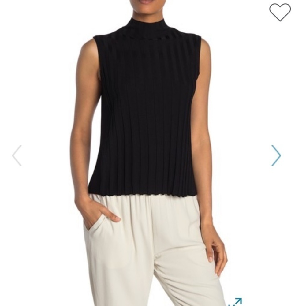 New VINCE Black Mock Neck Ribbed Sleeveless Top Size Small